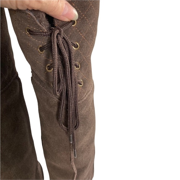 Yhche Brown Suede and Sheepskin Tall Boots Sz 38-Sz 7 - Picture 7 of 11